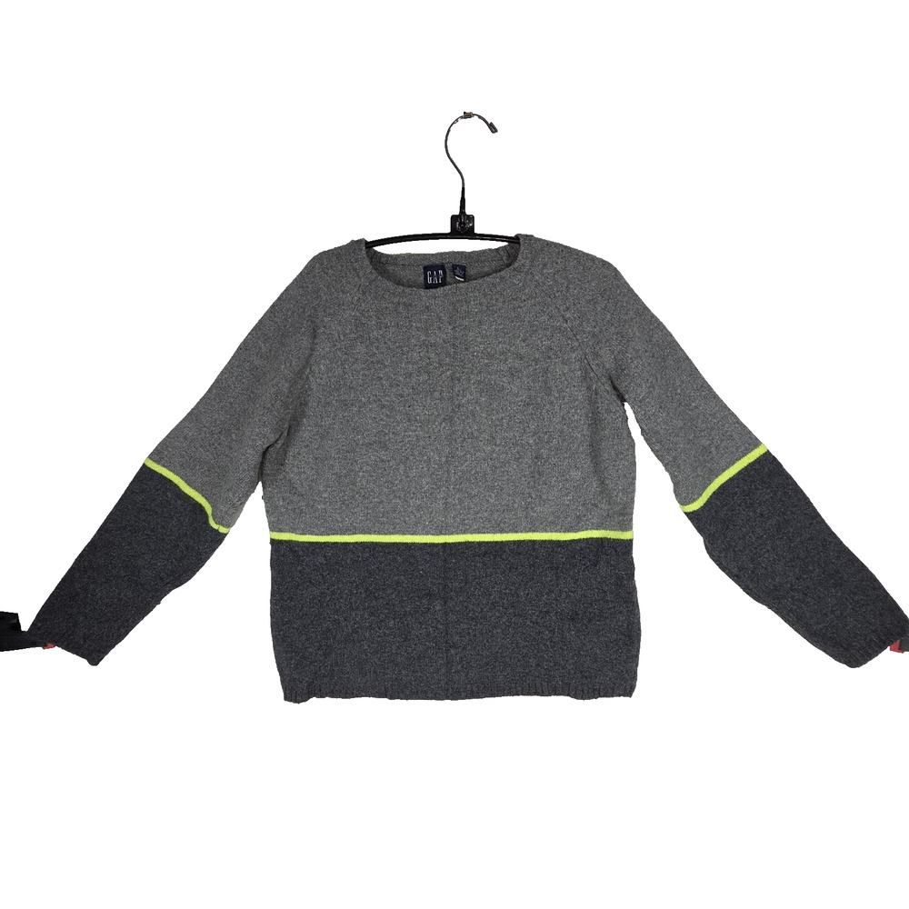 Vtg Gap Sweater Top Womens Large Gray Lambswool Stripe Crew Neck Y2K 2000s Knit